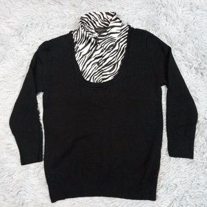 Rafaella Petites‎ Womens Sweater Shirt Black Small Silk Collar Zebra Print